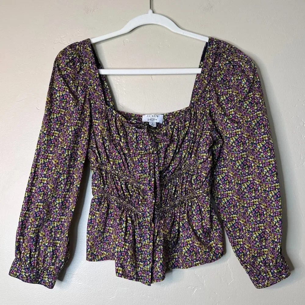 J. Crew Liberty Cinched-waist Organic Cotton Floral Busy Izzy Blouse 2